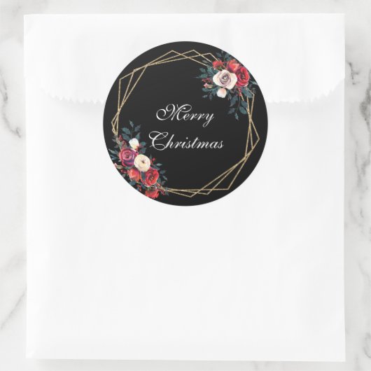 メリークリスマスフェイク金ゴールド冬花模様赤 ラウンドシール (バッグ)