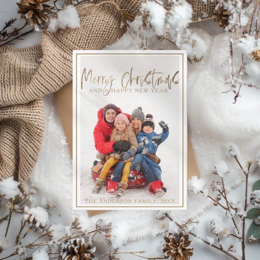 メリークリスマスフェイク金ゴールド書道写真 シーズンカード