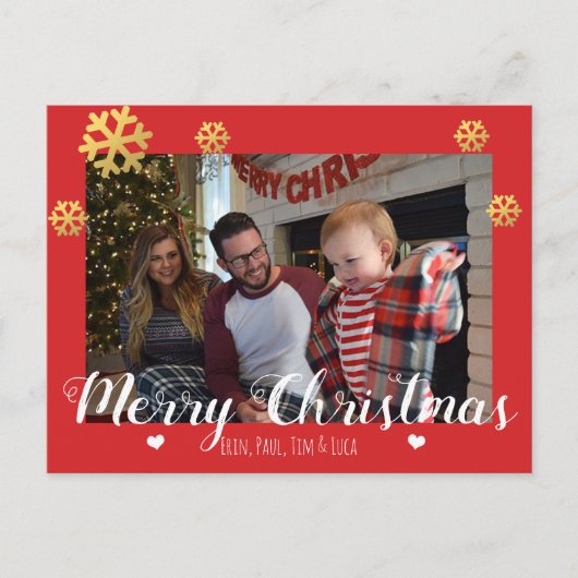 メリークリスマスフェイク金ゴールド雪 シーズンポストカード (正面)