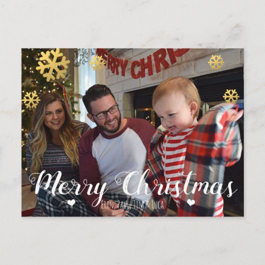 メリークリスマスフェイク金ゴールド雪 シーズンポストカード (正面)