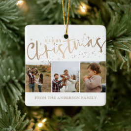 メリークリスマスフェイク金ゴールド3写真クリスマス セラミックオーナメント