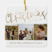 メリークリスマスフェイク金ゴールド3写真クリスマス セラミックオーナメント (正面)