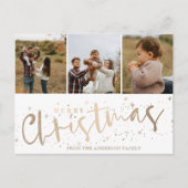 メリークリスマスフェイク金ゴールド3写真クリスマス ポストカード (正面)