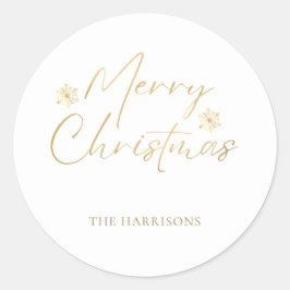 メリークリスマスフェイク金箔ホワイトスクリプカジュアルト ラウンドシール