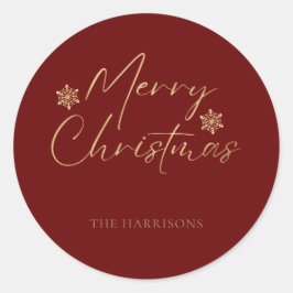 メリークリスマスフェイク金箔レッドスクリプカジュアルト ラウンドシール