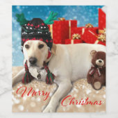 メリークリスマスフェスティバルかわいい犬と〔雄ジカの〕枝角 ワインラベル (シングルラベル)