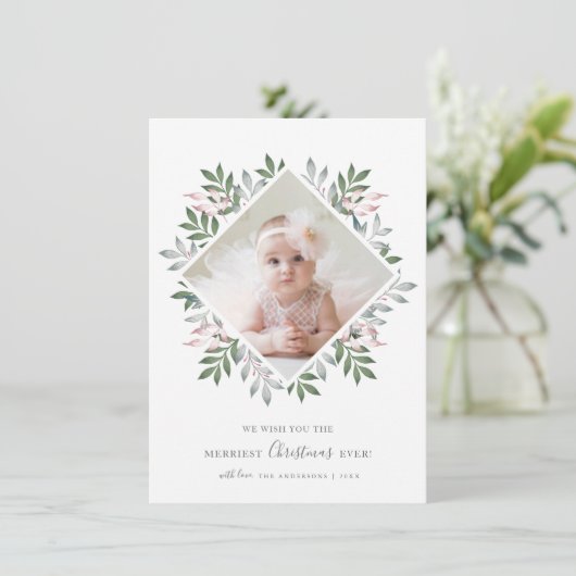 メリークリスマスフェスティバルの葉のリース写真 シーズンカード (スタンド正面)