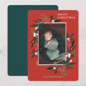 メリークリスマスフェスティバルクランベリーと葉の写真 シーズンカード (正面/裏面)