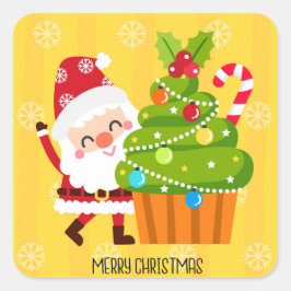 メリークリスマスフェスティバルサンタカップケーキ スクエアシール
