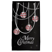 メリークリスマスフェスティバルシルバーと赤オーナメント スモールペーパーバッグ (正面)