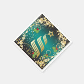 メリークリスマスフェスティバルターコイズブルー&金ゴールド スタンダードカクテルナプキン (角)