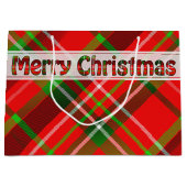 メリークリスマスフェスティバルタータンチェックパターンレッドグリーン ラージペーパーバッグ (正面)