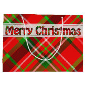 メリークリスマスフェスティバルタータンチェックパターンレッドグリーン ラージペーパーバッグ (裏面)