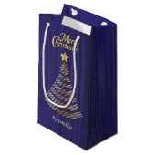 メリークリスマスフェスティバルダークブルーと金ゴールドツリー スモールペーパーバッグ (正面アングル)