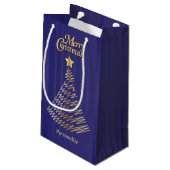 メリークリスマスフェスティバルダークブルーと金ゴールドツリー スモールペーパーバッグ (裏面アングル)