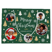 メリークリスマスフェスティバルツリー写真名グリーン ラージペーパーバッグ (裏面)