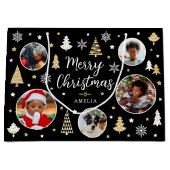 メリークリスマスフェスティバルツリー写真名ブラック ラージペーパーバッグ (正面)