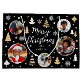 メリークリスマスフェスティバルツリー写真名ブラック ラージペーパーバッグ (裏面)