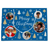 メリークリスマスフェスティバルツリー写真名ブルー ラージペーパーバッグ (正面)