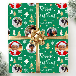 メリークリスマスフェスティバルツリー写真名ミッドグリーン ラッピングペーパー