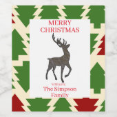 メリークリスマスフェスティバルトナカイ家族名ギフト ワインラベル (シングルラベル)