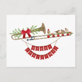 メリークリスマスフェスティバルトロンボーンとかわいい鳥 シーズンポストカード (正面)