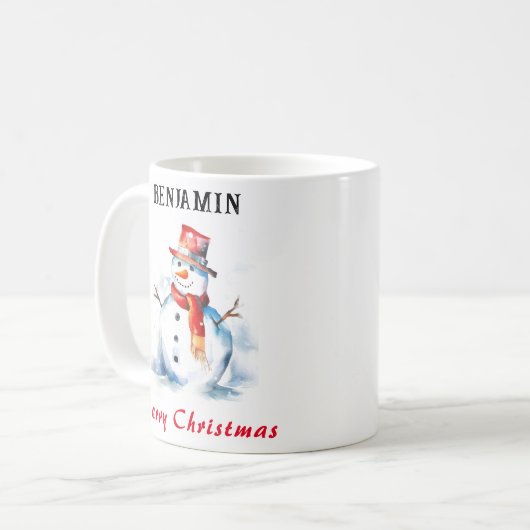 メリークリスマスフェスティバルパーソナライズされた雪だるま コーヒーマグカップ (正面左)