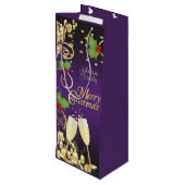 メリークリスマスフェスティバルパープルアンド金ゴールド ワインギフトバッグ (裏面アングル)