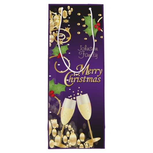 メリークリスマスフェスティバルパープルアンド金ゴールド ワインギフトバッグ (裏面)