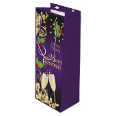 メリークリスマスフェスティバルパープルアンド金ゴールド ワインギフトバッグ (正面アングル)