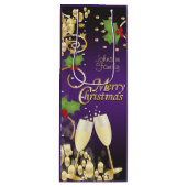 メリークリスマスフェスティバルパープルアンド金ゴールド ワインギフトバッグ (正面)