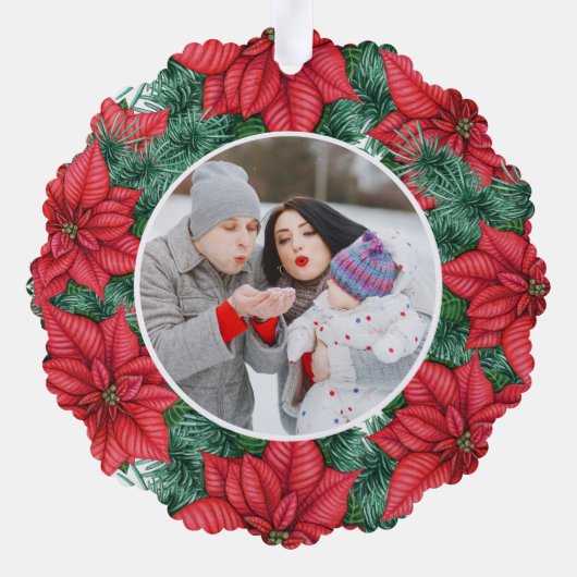 メリークリスマスフェスティバルフローラ名前をカスタムする写真 オーナメントカード (裏面)