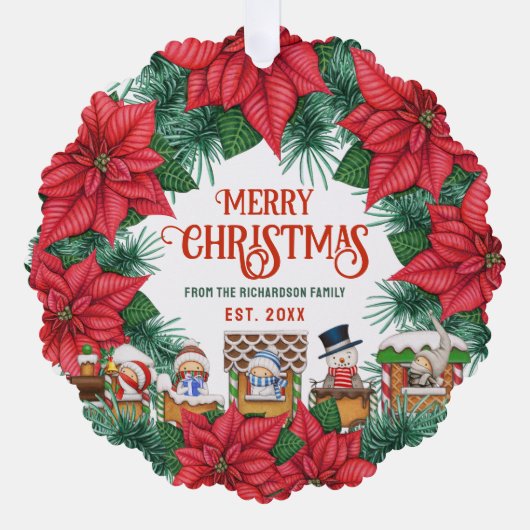 メリークリスマスフェスティバルフローラ名前をカスタムする写真 オーナメントカード (正面)