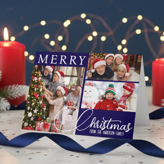 メリークリスマスフェスティバルブルーとホワイトの3枚の写真 シーズンカード