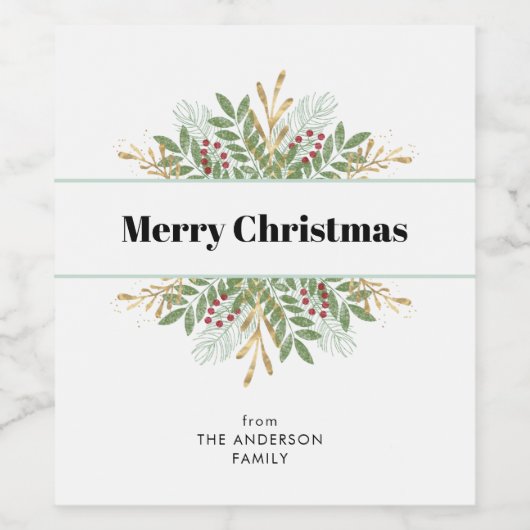 メリークリスマスフェスティバルホリデーウィンターグリーンリー ワインラベル (シングルラベル)