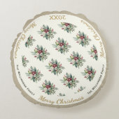 メリークリスマスフェスティバルホリデーウォーターカラーフローラ ラウンドクッション (正面)