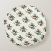 メリークリスマスフェスティバルホリデーウォーターカラーフローラ ラウンドクッション (裏面)