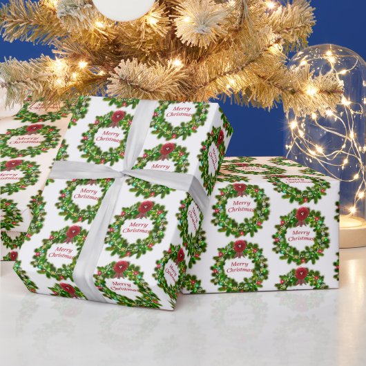 メリークリスマスフェスティバルホリデーリースパターン ラッピングペーパー (クリスマス)