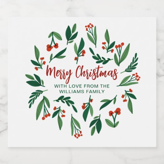 メリークリスマスフェスティバルホリーベリパーソナライズされたー スパークリングワインラベル (シングルラベル)