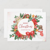 メリークリスマスフェスティバルポインセチアリース シーズンポストカード (正面/裏面)