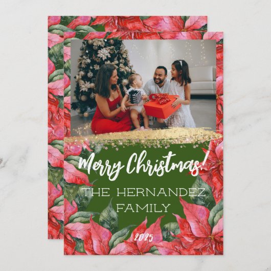 メリークリスマスフェスティバルポインセチア家族写真 シーズンカード (正面/裏面)