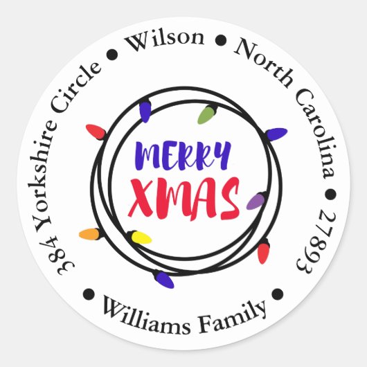 メリークリスマスフェスティバルライトアドレスステッカー ラウンドシール (正面)