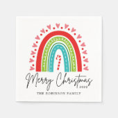 メリークリスマスフェスティバルレインボーキャンディーケーンハート スタンダードカクテルナプキン (正面)