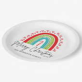 メリークリスマスフェスティバルレインボーキャンディーケーンハート ペーパープレート (アングル)