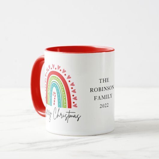 メリークリスマスフェスティバルレインボーキャンディーケーンハート マグカップ (正面左)