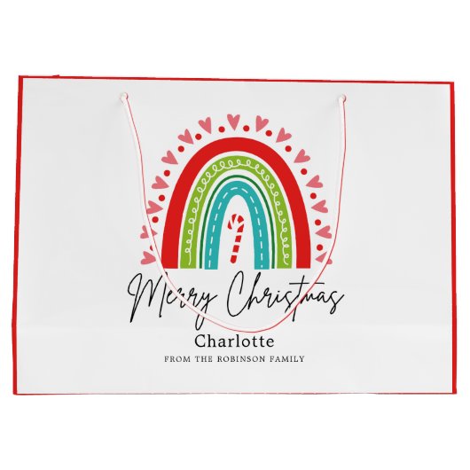 メリークリスマスフェスティバルレインボーキャンディーケーンハート ラージペーパーバッグ (裏面)