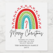 メリークリスマスフェスティバルレインボーキャンディーケーンハート ワインラベル (シングルラベル)