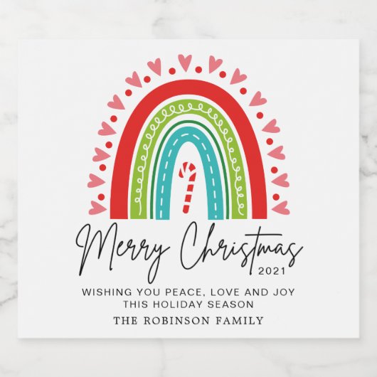 メリークリスマスフェスティバルレインボーキャンディーケーンハートC スパークリングワインラベル (シングルラベル)