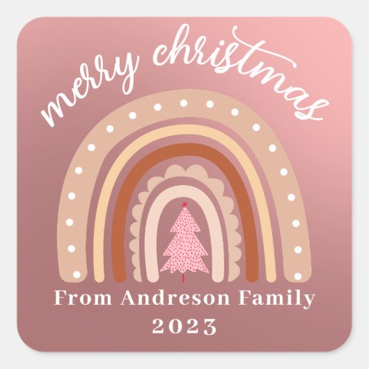 メリークリスマスフェスティバルレインボークリスマスツリー スクエアシール (正面)