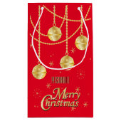 メリークリスマスフェスティバルレッドと金ゴールドオーナメント スモールペーパーバッグ (裏面)